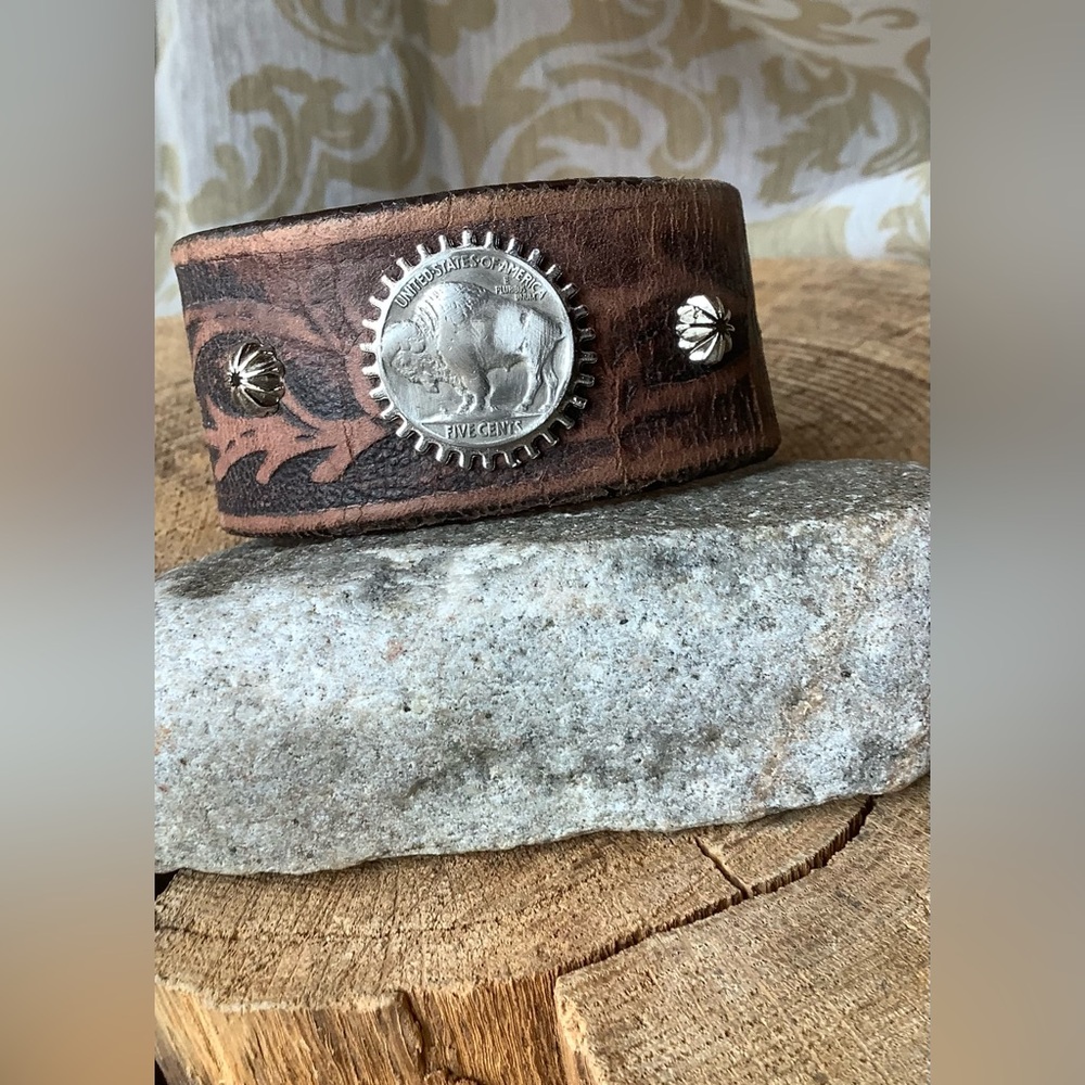 Leather cuff , Buffalo nickel (up to 7” wrist)